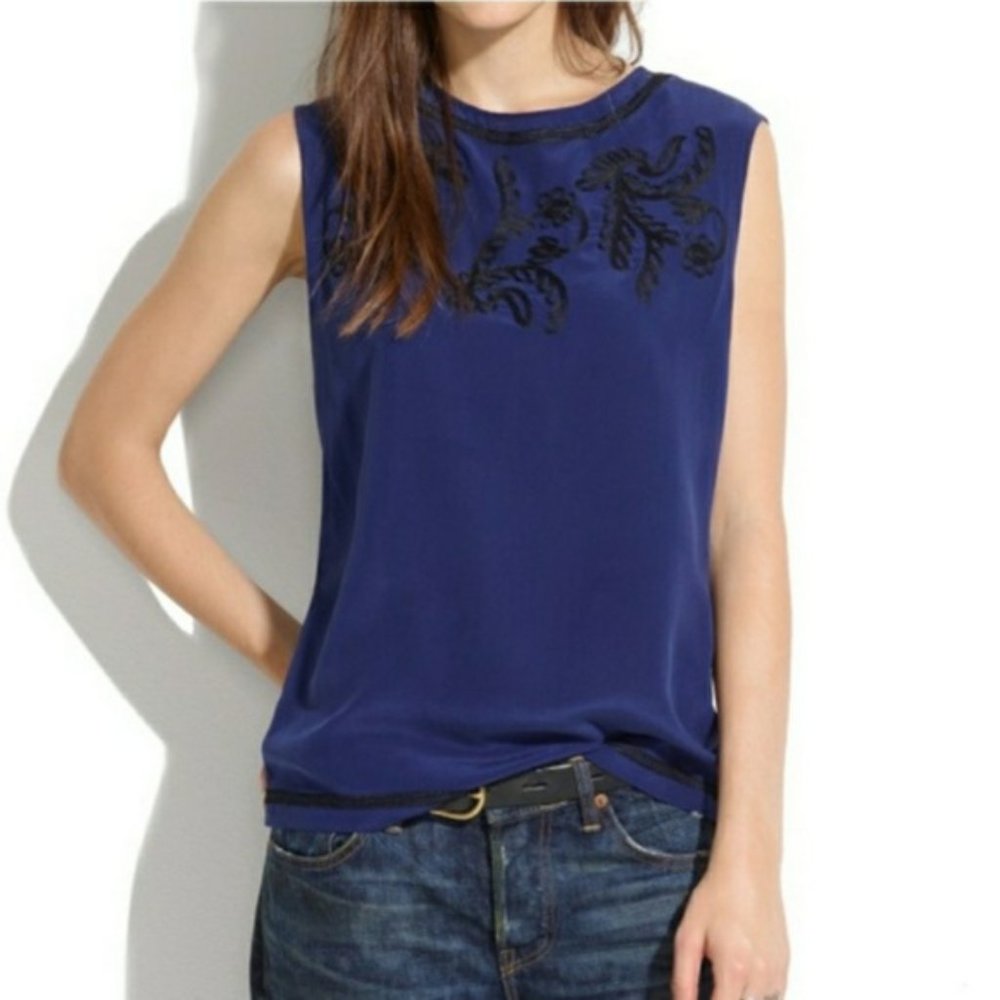 Madewell 100% silk embroidered blouse S
